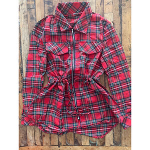 Women's Plaid Button Down Shirt S Red Green